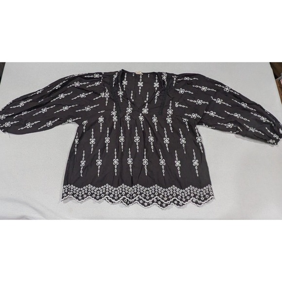 Kings Road Tops - Kings Road Blouse Womens Medium Black Excellent Embroidered Eyelet Peasant Top